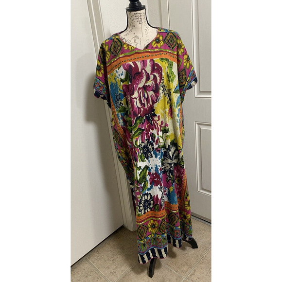 J Peterman Dress Womens Small/ Medium Pink Floral Kraftan Maxi - Picture 1 of 12